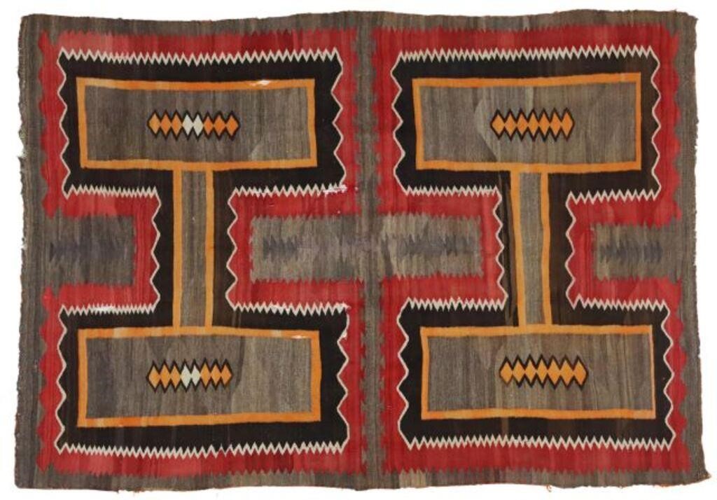 Appraisal: Native American Navajo woven wool rug geometric H pattern several