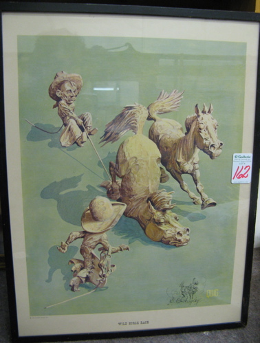 Appraisal: EDWARD B QUIGLEY whimsical color lithograph titled Wild Horse Race