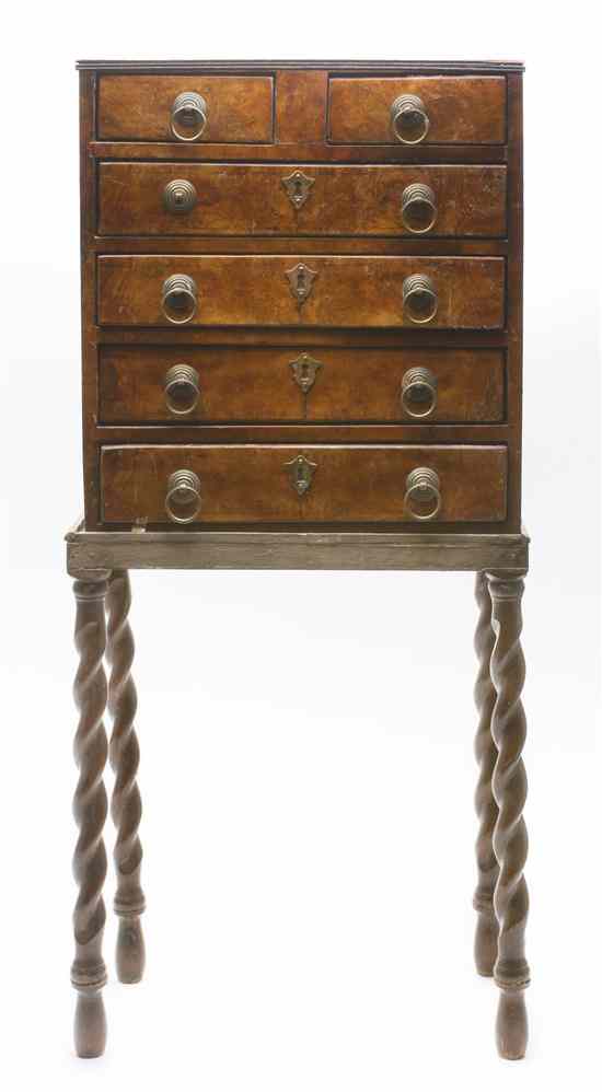 Appraisal: An English Burlwood Chest on Stand of rectangular form set