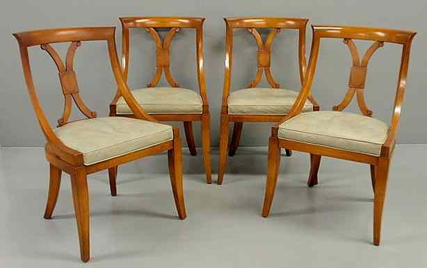 Appraisal: Set of four Baker Furniture cherry gondola chairs with green