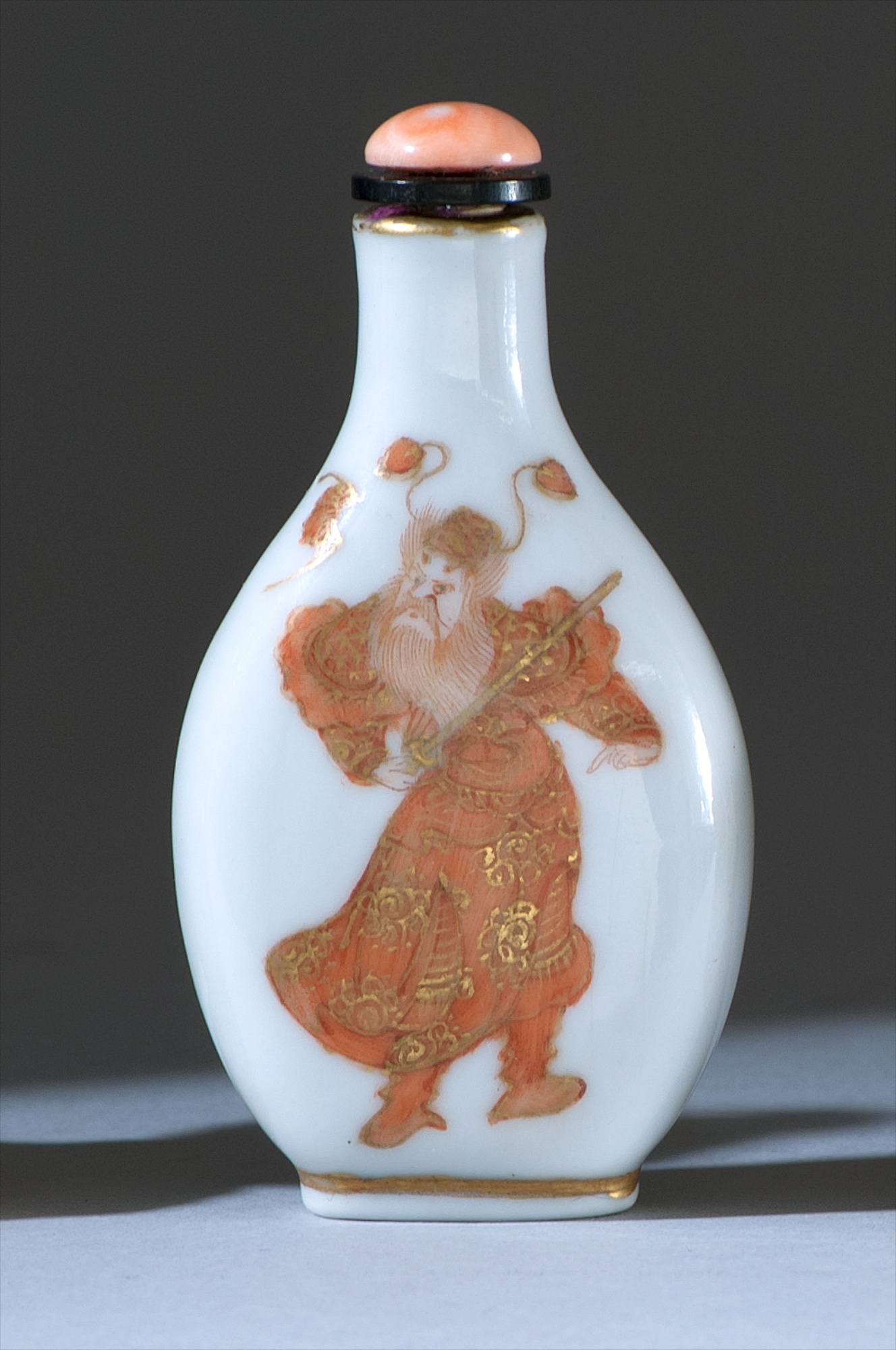 Appraisal: PORCELAIN SNUFF BOTTLE th CenturyIn pear shape With salmon-red and