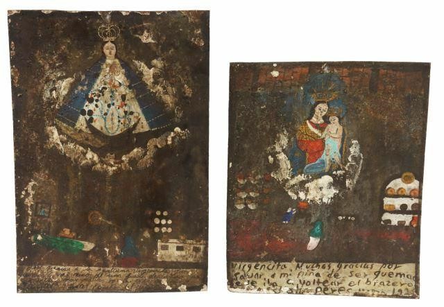 Appraisal: lot of Unframed religious devotional ex-voto paintings on iron comprised