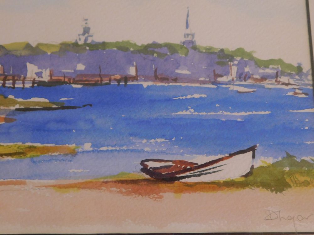 Appraisal: DAVID LAZARUS NANTUCKET PAINTING Vintage watercolor painting of Nantucket harbor