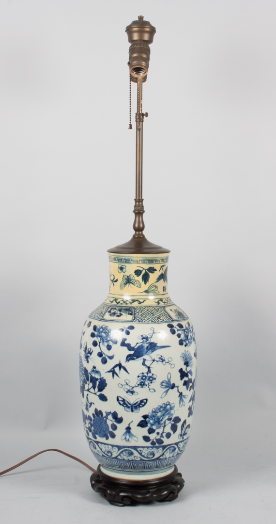 Appraisal: Chinese blue and white porcelain vase lamp vase - in