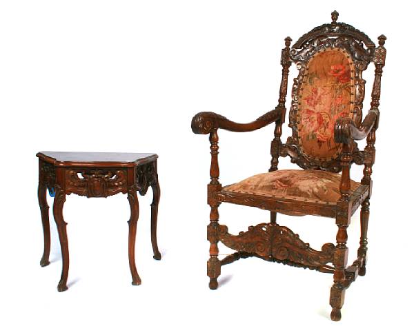 Appraisal: A Renaissance Revival style armchair together with a side table