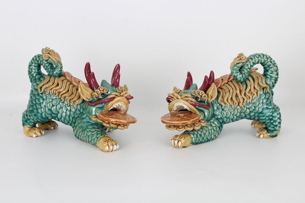 Appraisal: Chinese Multi-Colored Chi-Long Dragon Figures Chinese Multi-Colored Chi-Long Dragon Porcelain