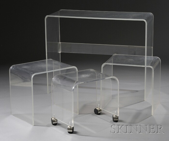 Appraisal: Four Lucite Occasional Tables Mid- th century Console two end