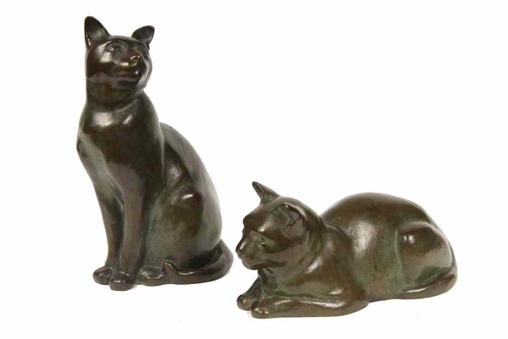 Appraisal: BRONZE CATS - Two Life-Sized Bronze Sculptures of Cats by