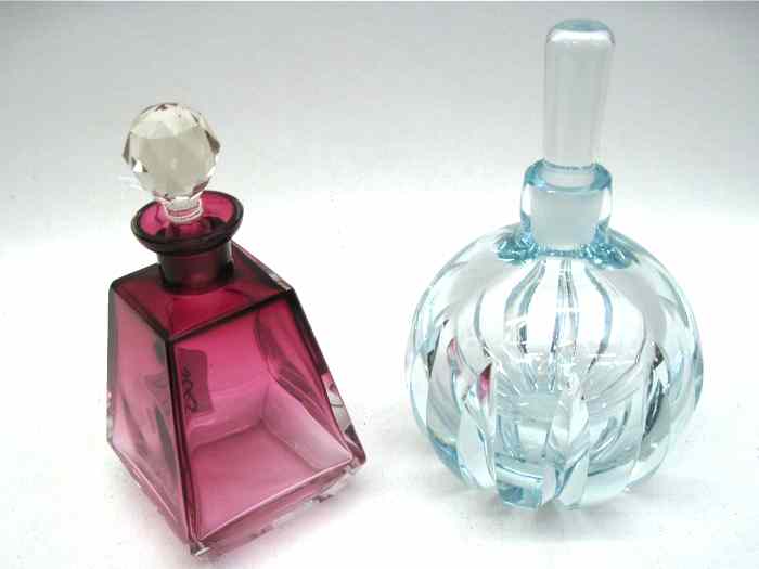 Appraisal: TWO ART GLASS PERFUMES bottle shading from deep pink to