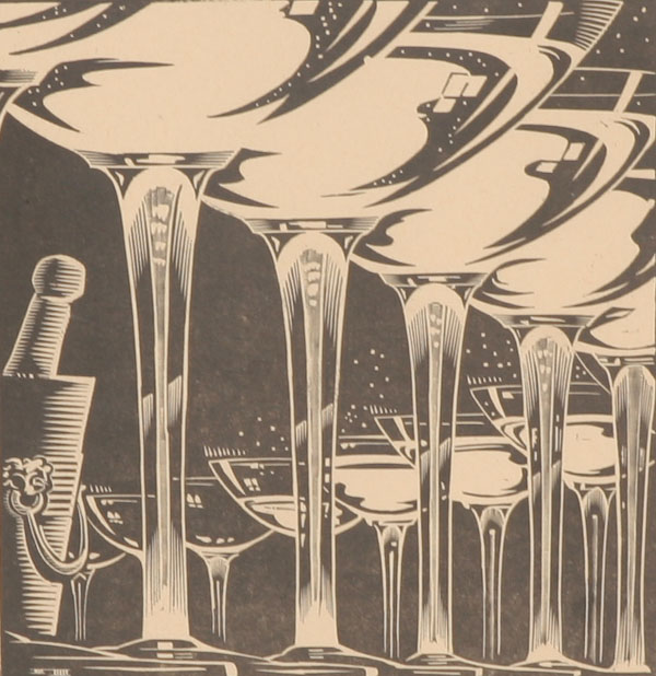 Appraisal: Wood block print Art Deco champagne flutes Image sq dated