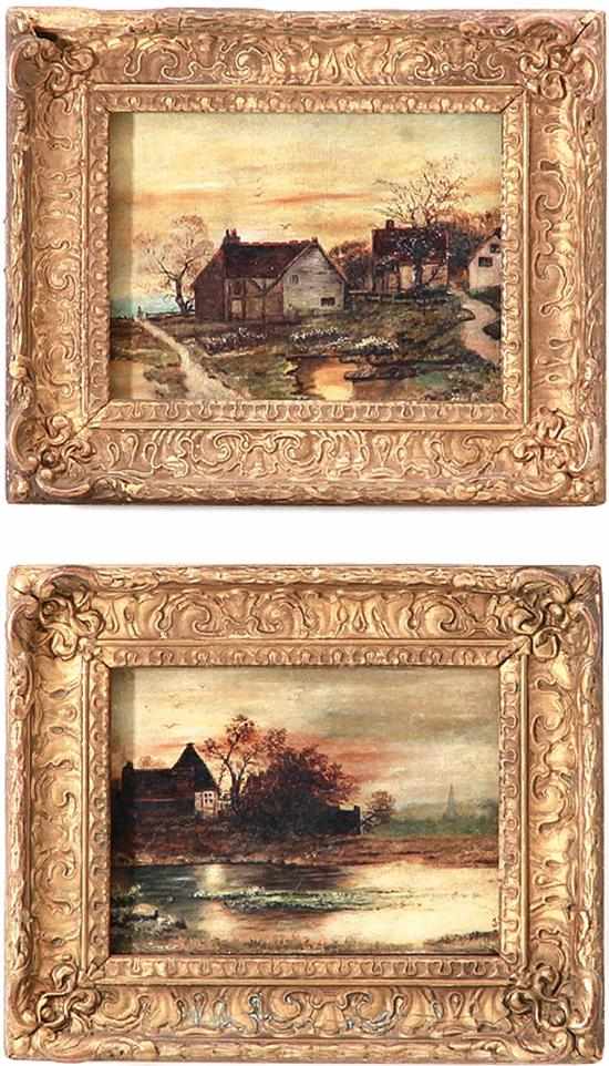 Appraisal: British school early th century PAIR WORKS COUNTRY LANDSCAPES oil