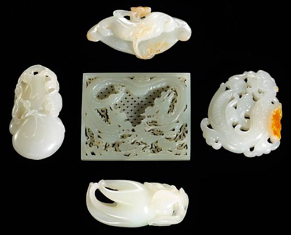 Appraisal: Five miniature white jade ornaments th Century and Later The