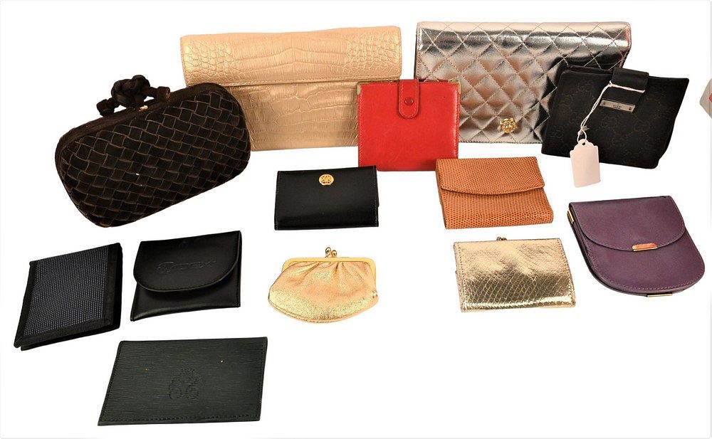 Appraisal: Lot of Leather Fabric and Skin Wallets Clutches and Small