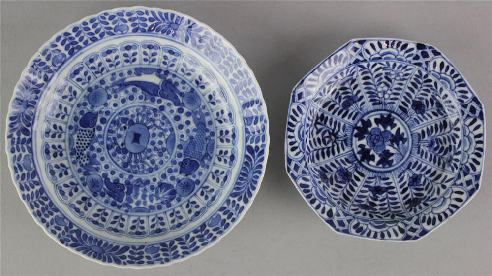 Appraisal: TWO KANGXI BLUE AND WHITE DISHES the larger with a