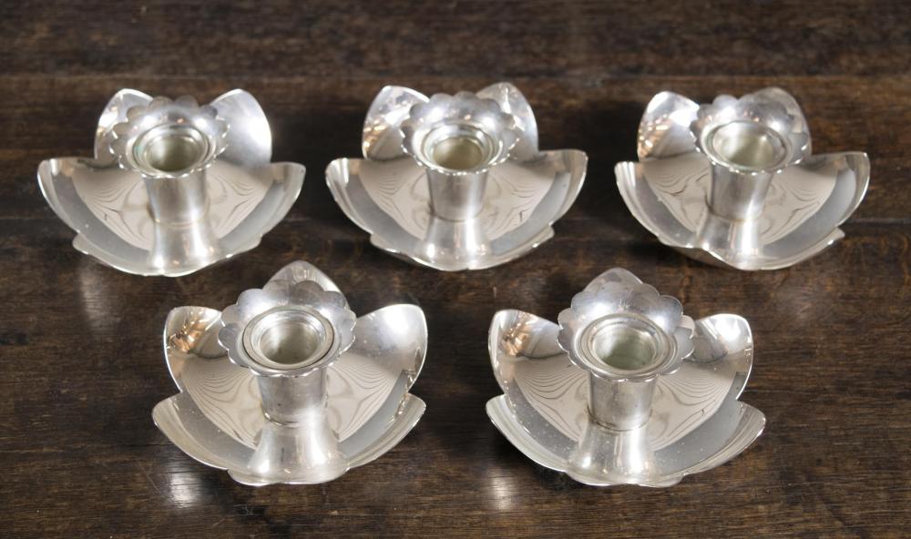 Appraisal: SET OF FIVE TIFFANY CO STERLING SILVER CANDLESTICKS each with