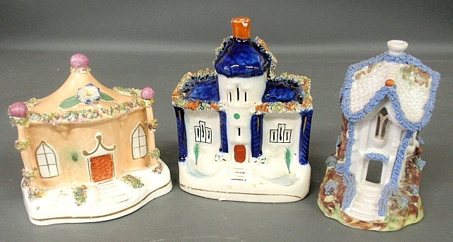 Appraisal: - Three Staffordshire cottage pastille burners c Largest h x