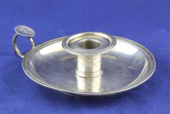 Appraisal: An early th century French standard silver chamberstick of circular