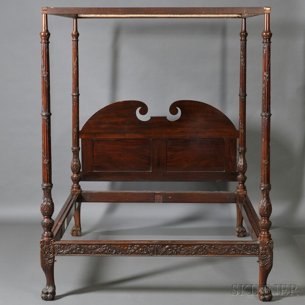 Appraisal: Georgian-style Carved Mahogany Tester Bed England late th century the