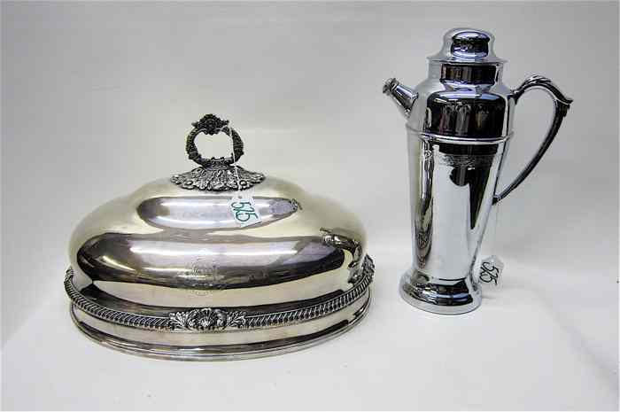 Appraisal: TWO SILVER-PLATED HOLLOWWARE PIECES large roast cover having chased and