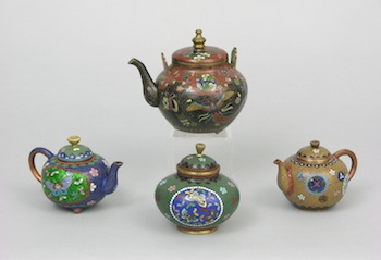 Appraisal: A Collection of Oriental Cloisonne Teapots and a Lidded Container