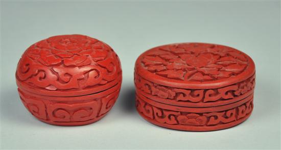 Appraisal: Two Hand-Carved Chinese Cinnabar Boxes Mid to late th Century