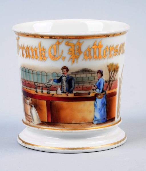 Appraisal: General Store Shaving Mug Mug depicts a clerk behind the