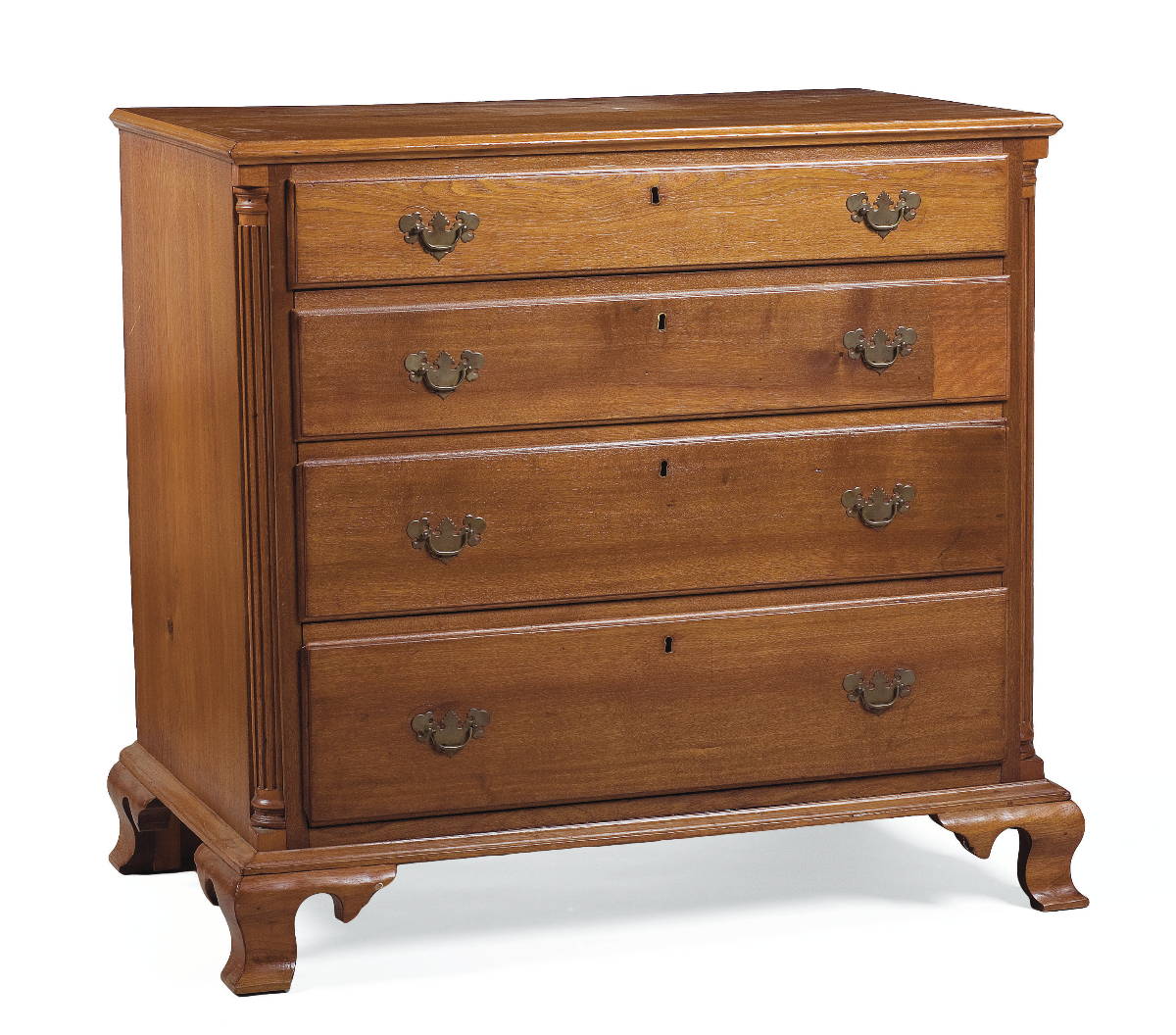 Appraisal: PENNSYLVANIA CHIPPENDALE WALNUT CHEST OF DRAWERS The case with fluted