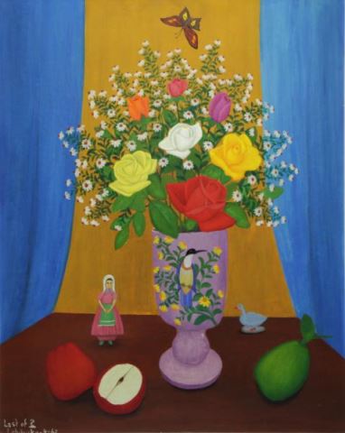 Appraisal: LEBDUSKA Lawrence Oil on Masonite Still Lifewith Bouquet Fruit Butterfly