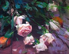 Appraisal: Huihan Liu Present Roses and Applesoil on board x in