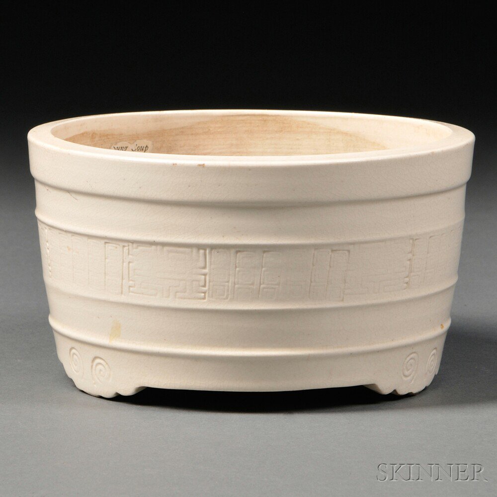 Appraisal: Creamy White-glazed Censer China cylindrical resting on three short bracket