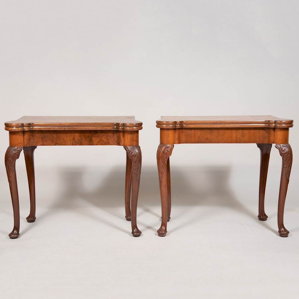 Appraisal: Near Pair of George I Style Walnut Card Tables Each