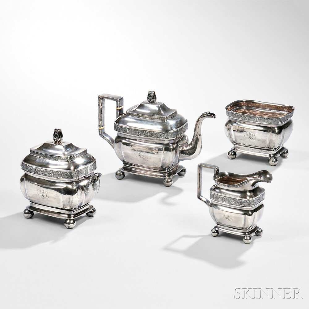 Appraisal: Four-piece Coin Silver Tea Service Philadelphia c Harvey Lewis maker