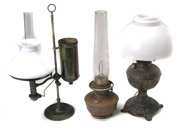 Appraisal: A group of ten Victorian brass and glass lamps comprising