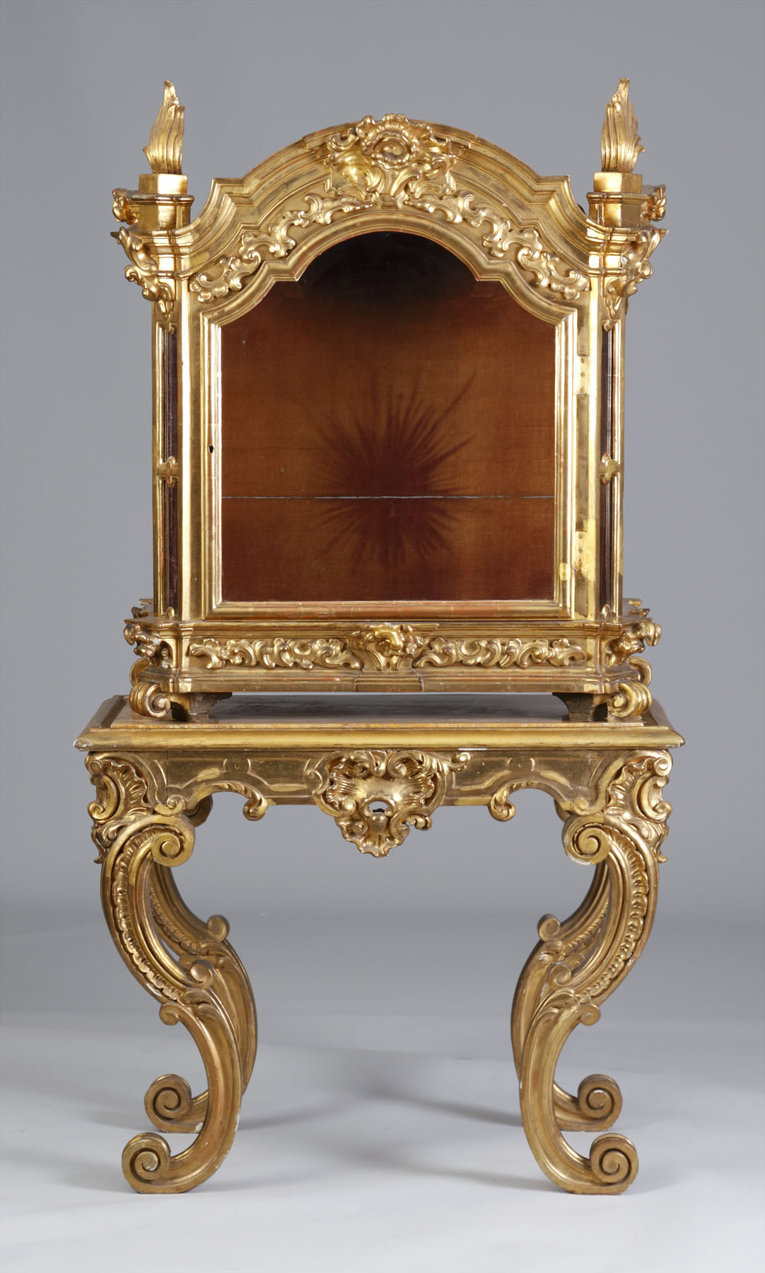 Appraisal: Carved Gilt Wood Continental Cabinet on Marble Top Base Carved