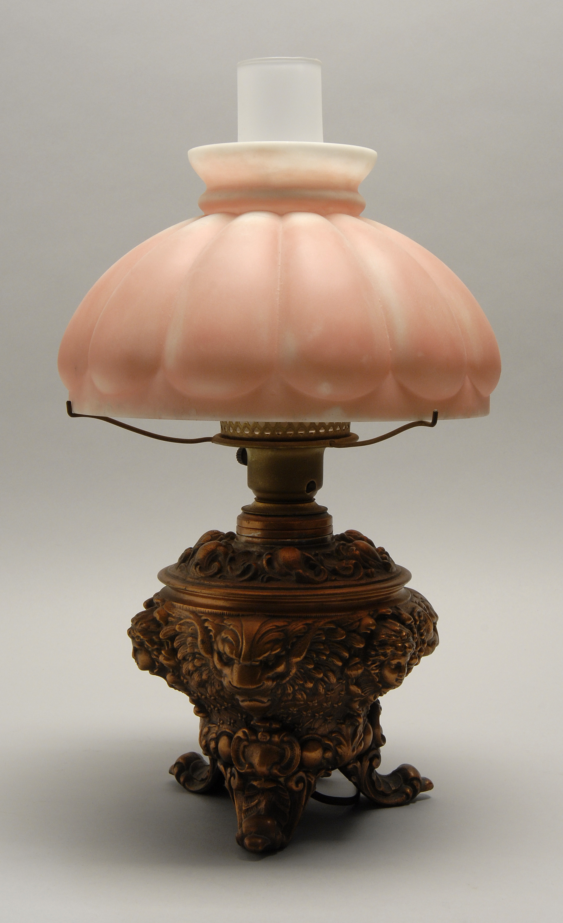 Appraisal: LATE VICTORIAN FLUID LAMP In copper heavily engraved with human