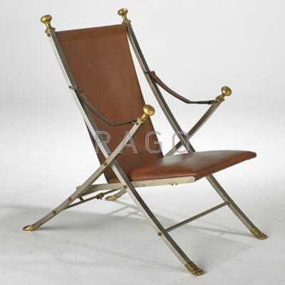 Appraisal: MAISON JANSEN Campaign lounge chair France s Matte chromed steel