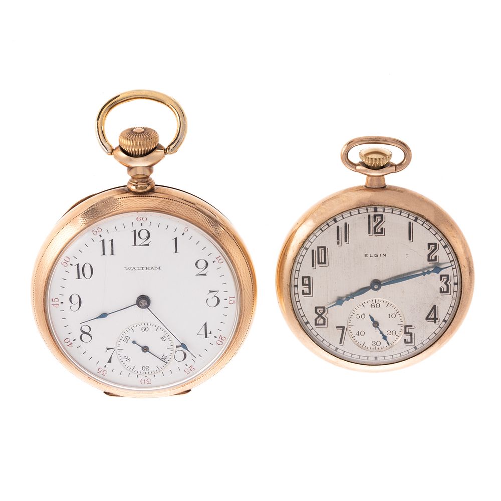 Appraisal: Two Pocket Watches Waltham Elgin Elgin pocket watch K gold