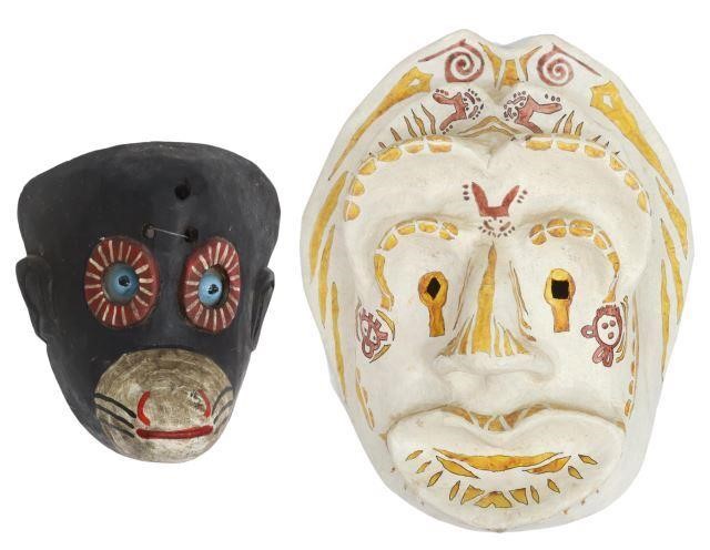 Appraisal: lot of Signed polychrome painted animalistic masks including glass-eyed monkey