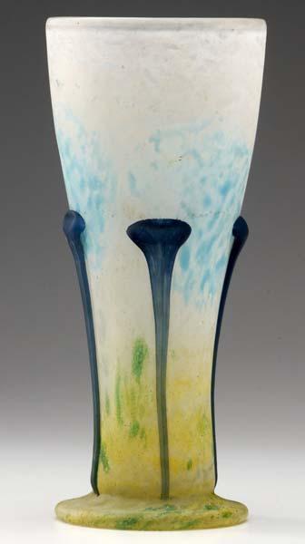 Appraisal: DAUM Flaring vase with deep blue applied prunts on a