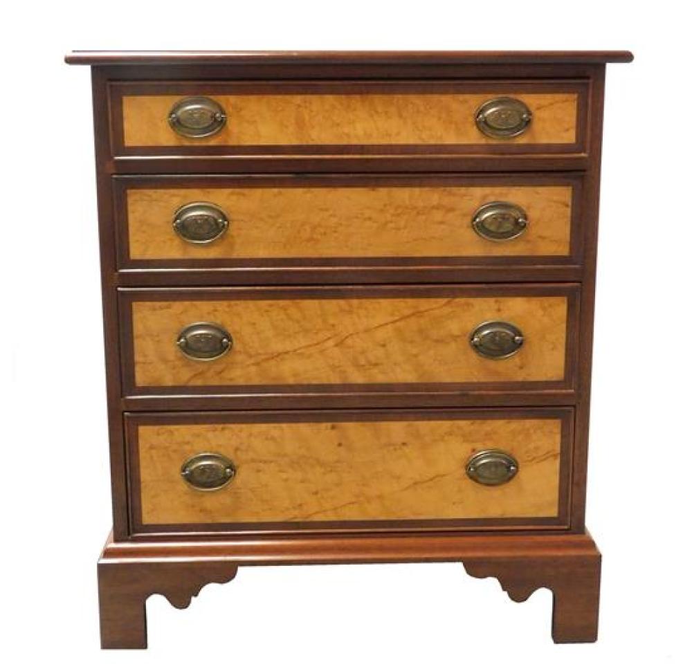 Appraisal: Diminutive four graduated drawer dresser cherry case with birdseye maple