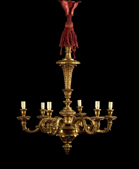 Appraisal: French Carved and Gilded Wood Six-Light Chandelier first quarter th