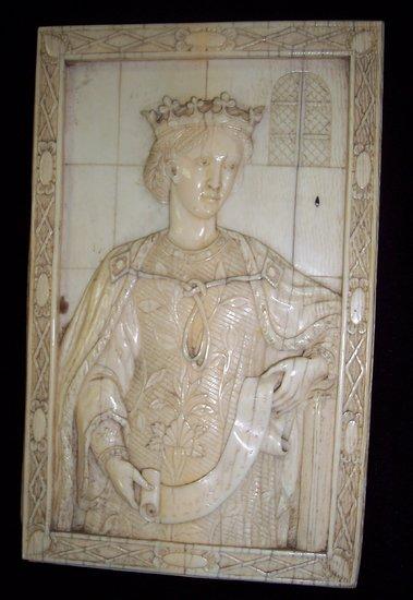 Appraisal: An ivory panel depicting Marguerite of France cm high