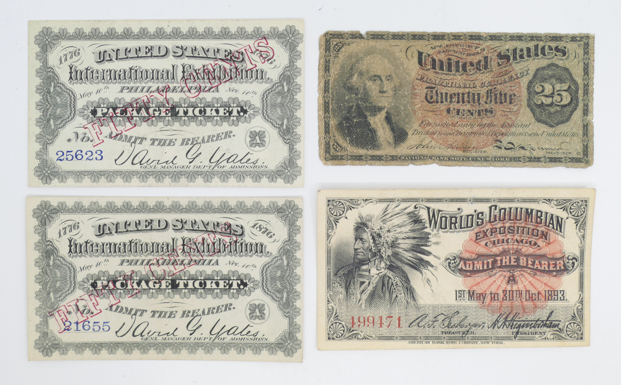 Appraisal: pc Antique Exhibition Tickets and US Fractional Currency