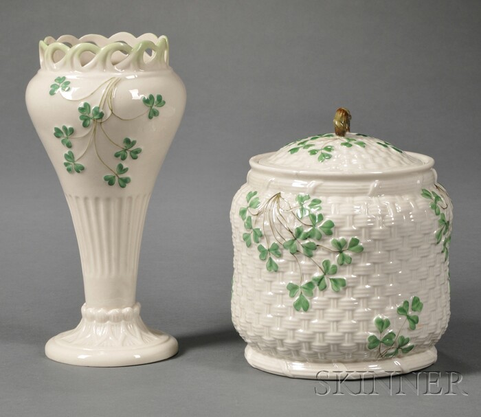 Appraisal: Two Belleek Porcelain Shamrock Items Ireland c each with enameled