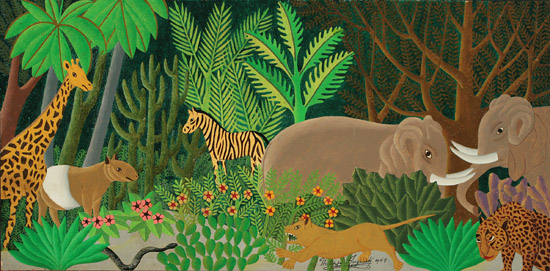 Appraisal: Salnave Philippe-Auguste Hatian b African Animals in a Tropical Forest