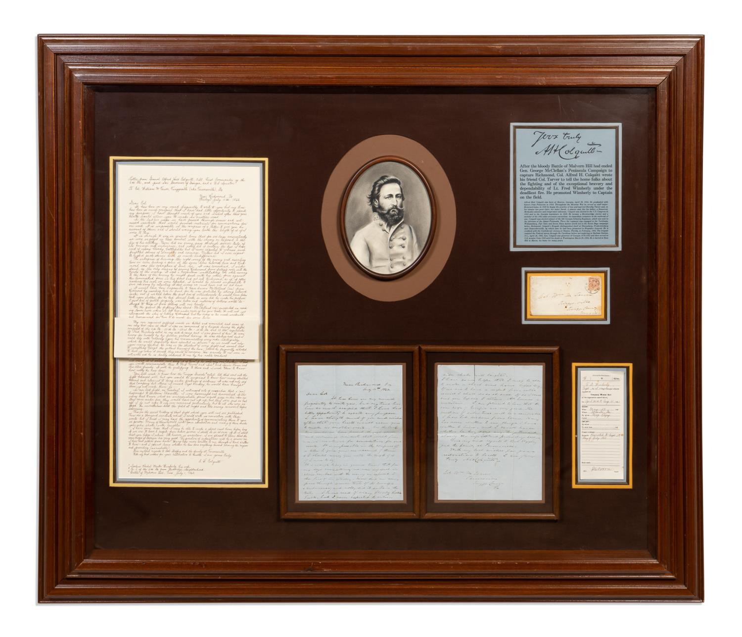 Appraisal: FRAMED CIVIL WAR COLONEL COLQUITT LETTER ARCHIVE Large framed American