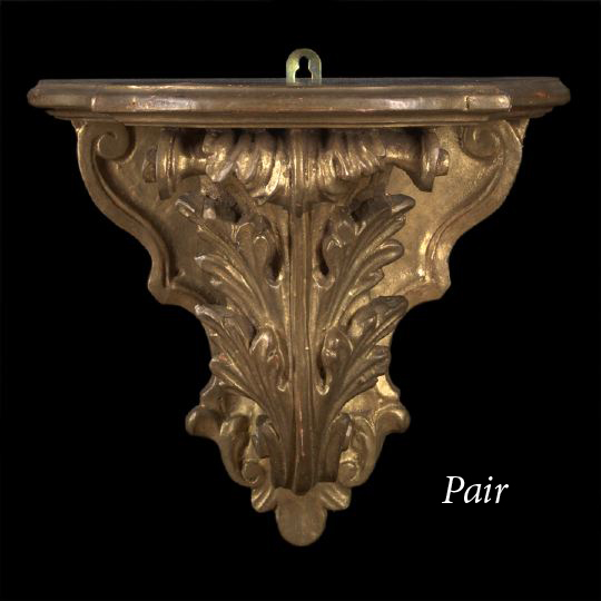 Appraisal: Large Pair of Italian Carved Giltwood Serpentine-Edged Bracket Shelves second