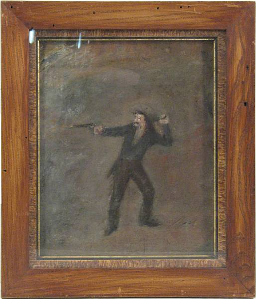 Appraisal: American School th Century Man Firing a Gun oil on