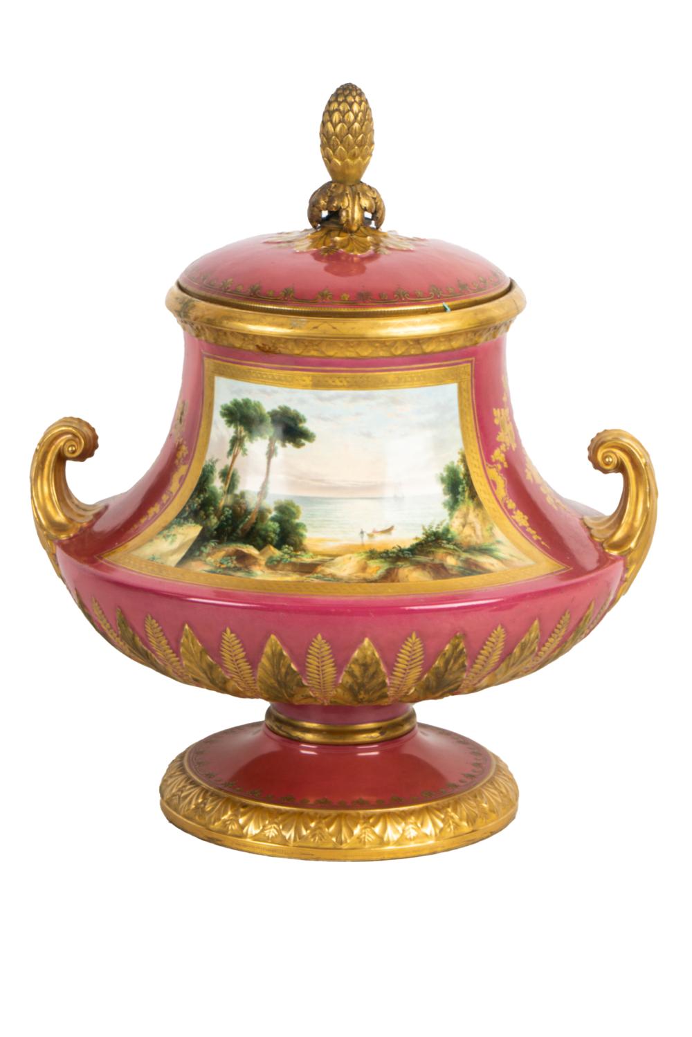 Appraisal: SEVRES STYLE PINK PORCELAIN URNCondition possible repair to lid inches