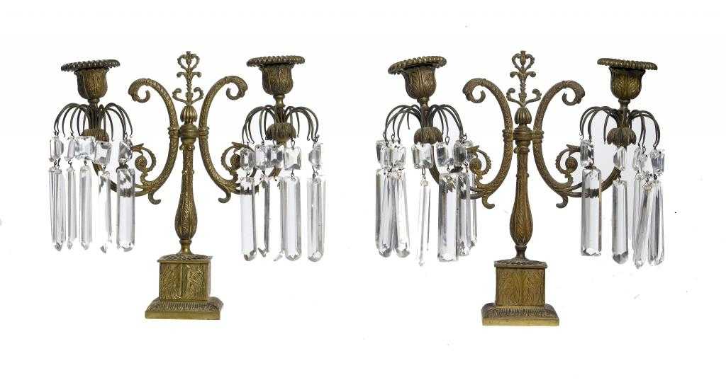 Appraisal: A PAIR OF GEORGE IV GILT BRONZE CANDELABRA of two